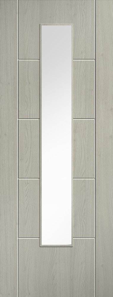Internal Light Grey Laminate Pre-Finished Ladder (CLEAR GLASS) Semi Solid Core Door
