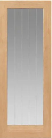 Internal Thames Oak 1 Light Un-Finished (CLEAR GLASS ETCHED LINES) Door