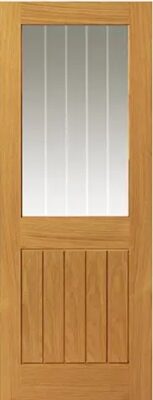 Internal Thames Oak Half Light Pre-Finished (CLEAR GLASS WITH ETCHED LINES) Door