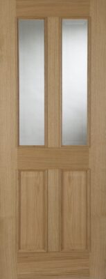 Oak Oxford 4 Panel Un-Finished Raised Mouldings (CLEAR GLASS) FD30 44mm Fire Door