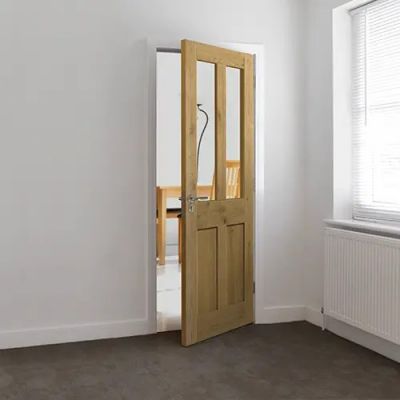 Internal Rustic Oak (CLEAR GLASS) Veneered 4 Panel Un-Finished Door - Image 2