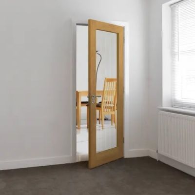 Internal Thames Oak 1 Light Un-Finished (CLEAR GLASS ETCHED LINES) Door - Image 2