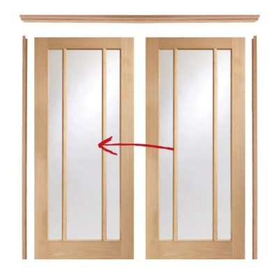Easi Slide Door Set Oak Worcester (CLEAR GLASS) Doors - Includes Frame and Doors - XL