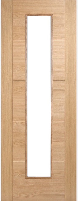 Internal Oak Open Trend Style (OBSCURE GLASS CLEAR LINES) (44mm Thick) Pre-Finished Channel Groove Door