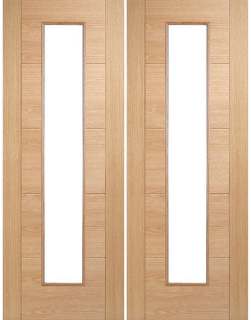 Internal Oak Trend Style Pair CLEAR DIAMOND CUT GLASS Channel Groove Pre-Finished Door