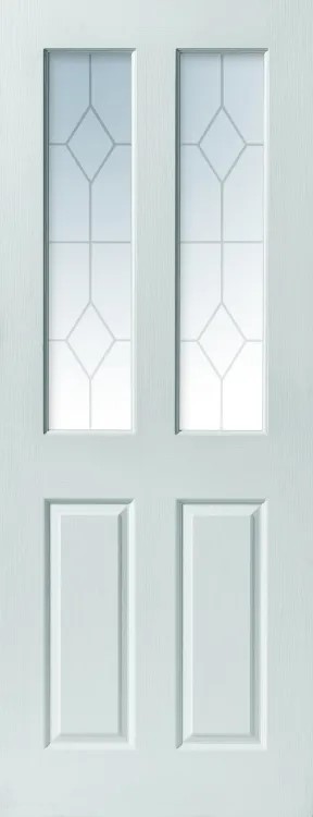 Internal Canterbury 2 Light (CLEAR GLASS ETCHED LINES) White Woodgrain Door