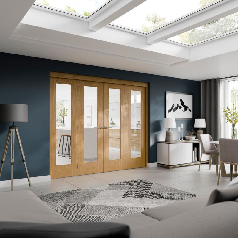 Freefold Internal Folding Door System with Pattern 10 Oak Doors - XL