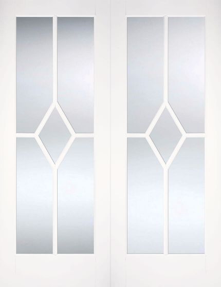 White Primed Reims (CLEAR BEVELLED GLASS) Rebated Pair - Solid Core - LPD - Image 2
