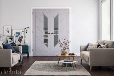Light Grey Ash Torino (CLEAR GLASS) Pre-Finished Door Pair - DE