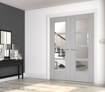 Light Grey Ash Montreal (CLEAR GLASS) Pre-Finished Door Pair - DE