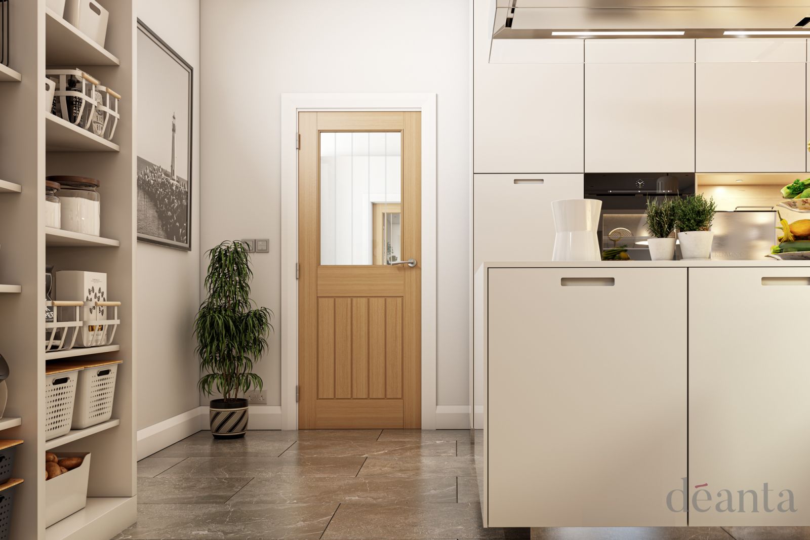Internal Oak Ely Half Light (CLEAR GLASS GROOVED LINES) Pre-Finished Door - Image 2