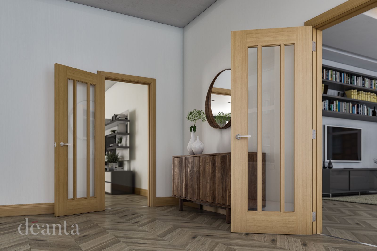 Internal Oak Norwich (CLEAR BEVELLED EDGED GLASS) Un-Finished Door - Image 2