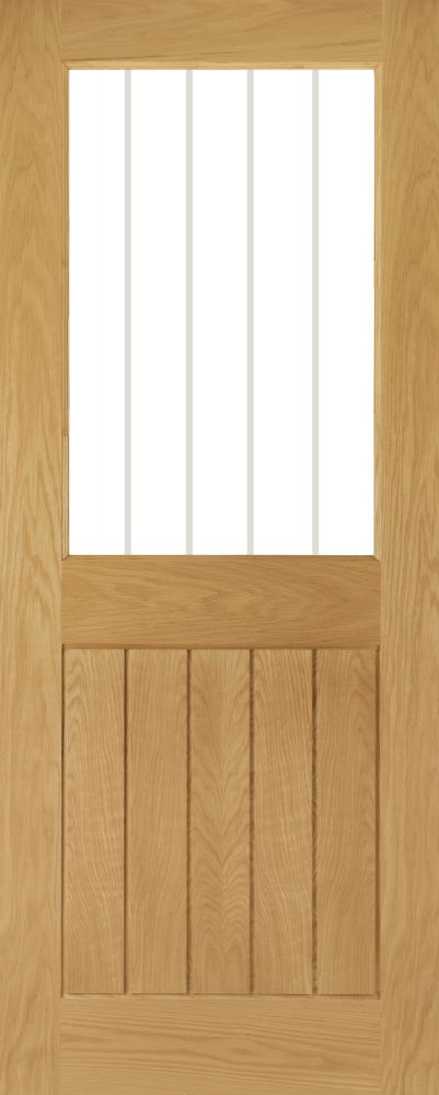 Internal Oak Ely Half Light (CLEAR GLASS GROOVED LINES) Pre-Finished Door