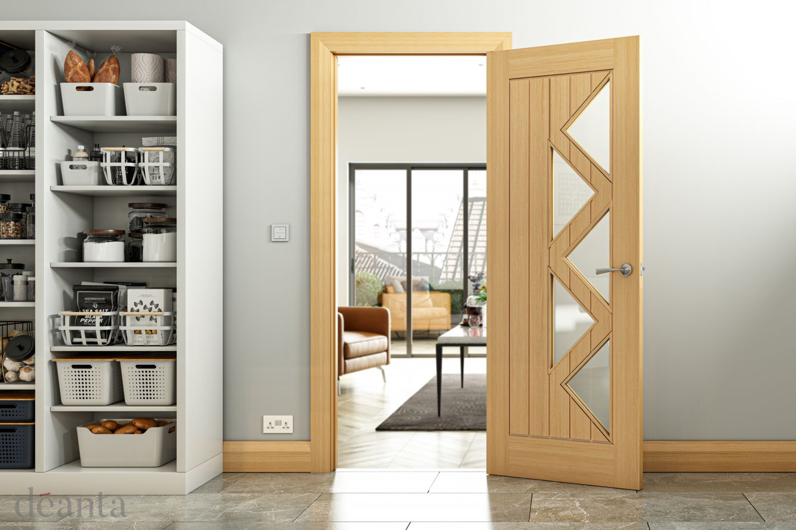 Internal Oak Ely 5P (CLEAR GLASS) Pre-Finished Door - Image 2