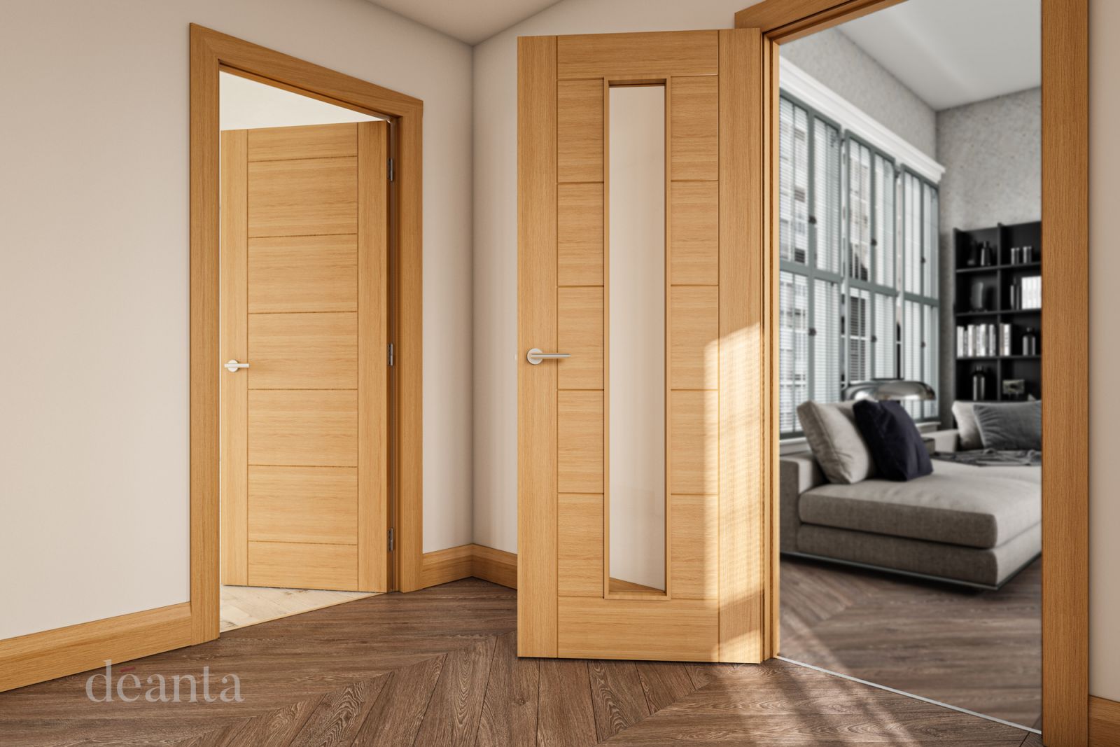 Oak Seville 1L (CLEAR GLASS) FD30 44mm Pre-Finished Fire Door - Image 2
