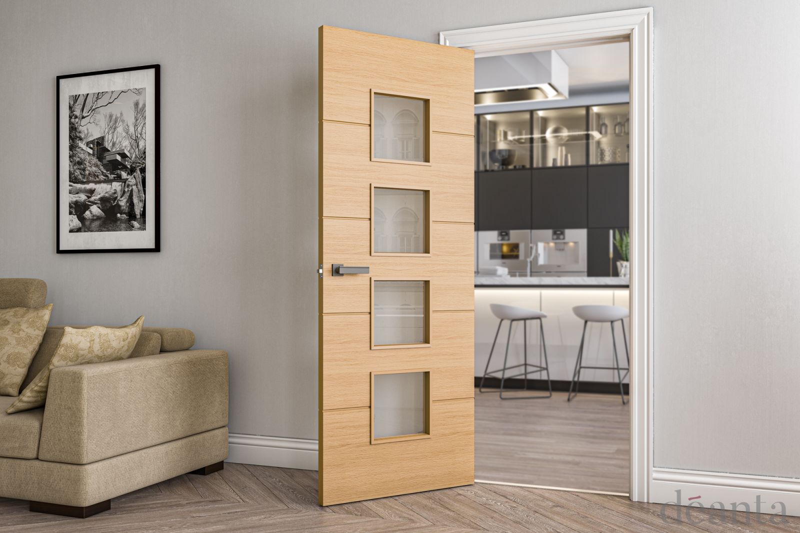 Internal Oak Augusta (CLEAR GLASS) Solid Core FD30 44mm Pre-Finished Fire Door - Image 2
