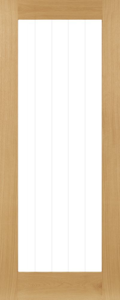 Internal Oak Ely 1L Full (CLEAR GLASS GROOVED LINES) Pre-Finished Door