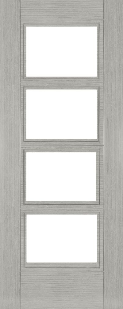 Internal Light Grey Ash Montreal (CLEAR GLASS) Pre-Finished FD30 44mm Fire Door