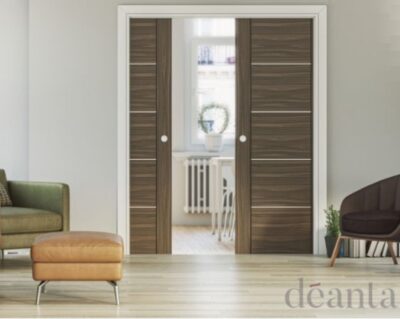 Double Door Kit + Handle & Doorjamb 100mm White Doorjamb + Black Finish Hardware