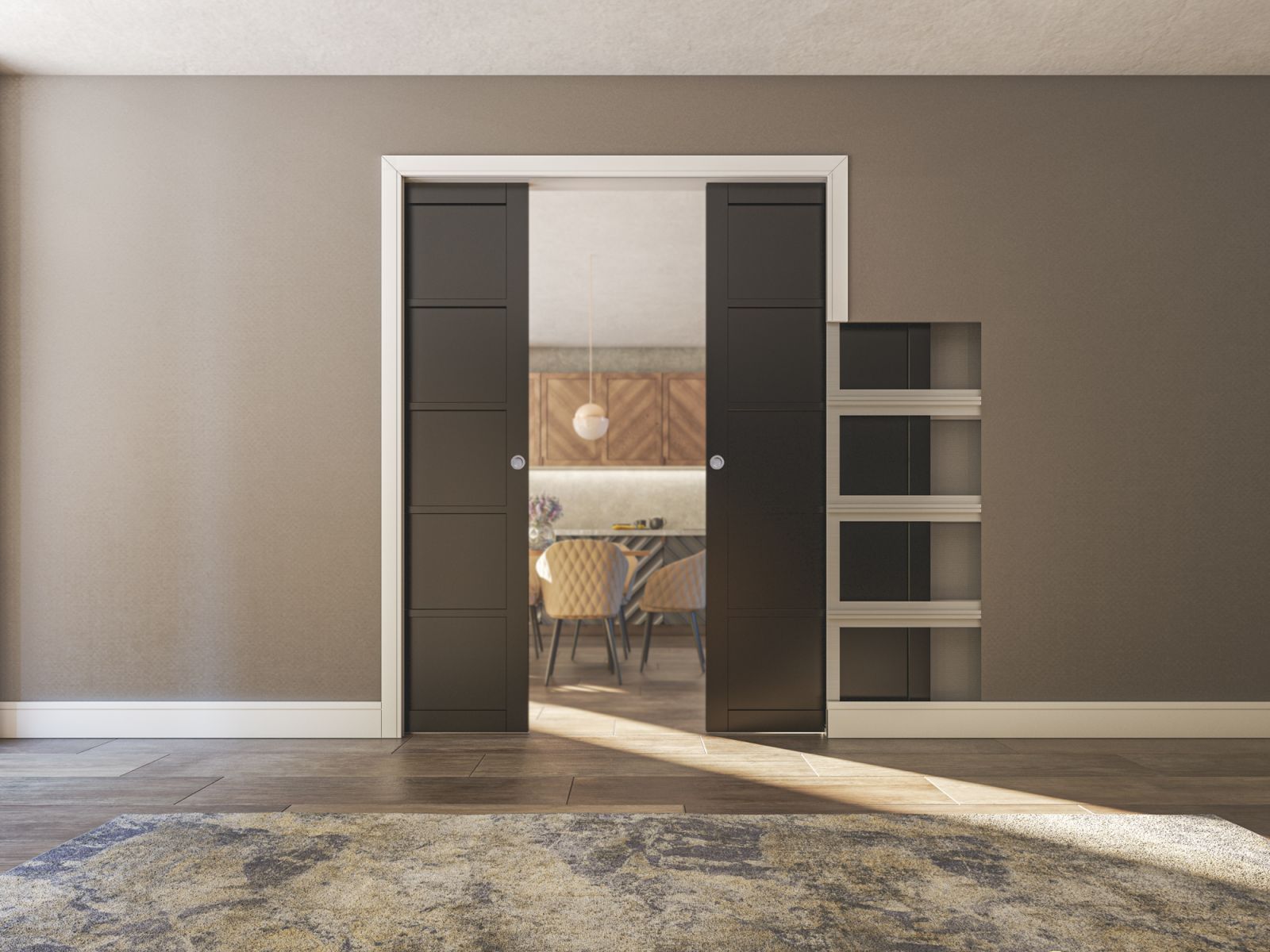 Double Door Kit + Handle & Doorjamb 100mm White Doorjamb + Satin Chrome Finish Hardware - Image 2