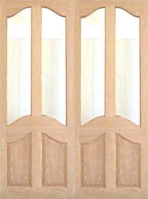 Oak Europa with Clear Bevelled Glass Rebated Pair - Unfinished - DG