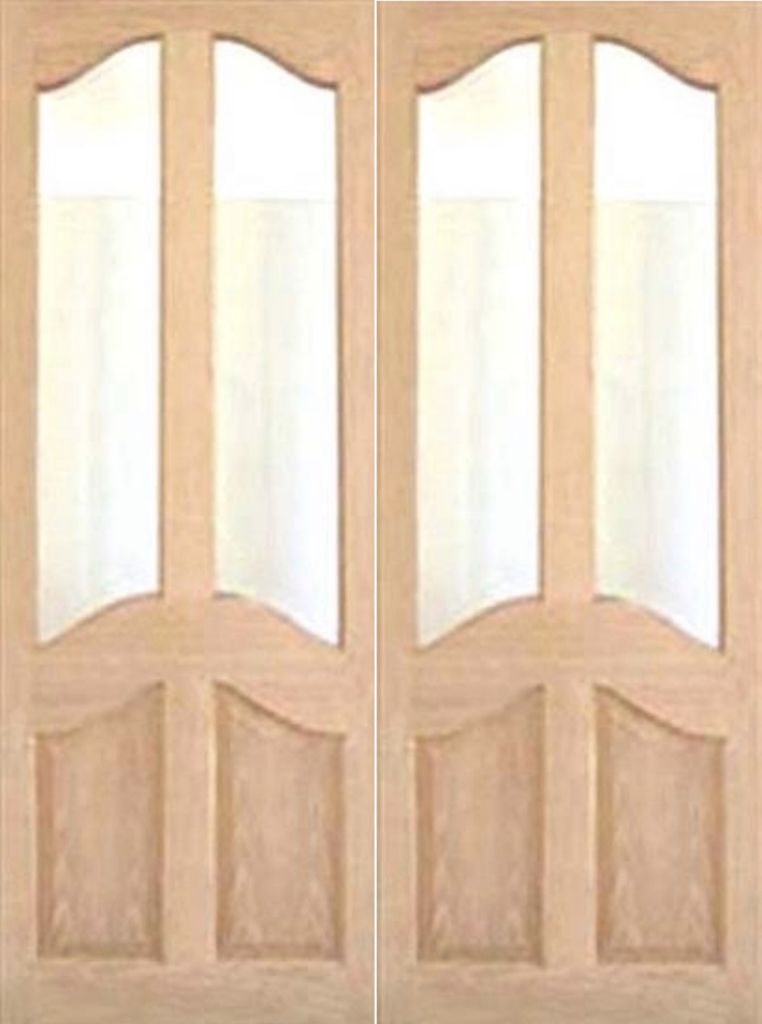 Oak Europa with Clear Bevelled Glass Rebated Pair - Unfinished - DG
