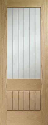 Internal Oak Suffolk Original 2XG (CLEAR ETCHED GLASS) Un-Finished FD30 44mm Fire Door