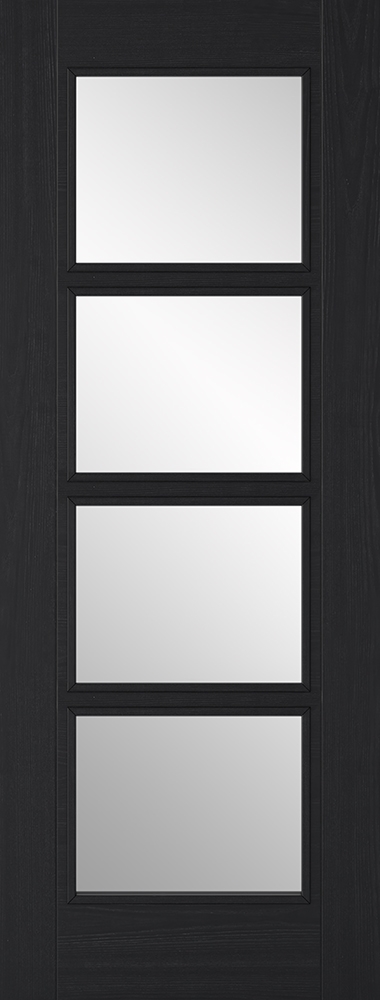 Internal Charcoal Black Vancouver (CLEAR GLASS) 4 Light Solid Core Pre-Finished Door