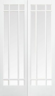 White Primed Manhattan (BEVELLED GLASS) Pairs - Solid Core - LPD