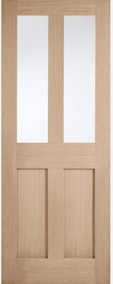 Internal Oak London Flat Panel (CLEAR GLASS) Solid Core Pre-Finished Door