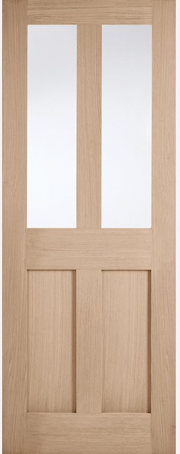 Internal Oak London Flat Panel (CLEAR GLASS) Solid Core Pre-Finished Door