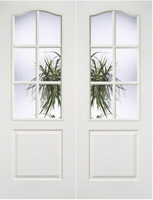 White Primed Classic 6 Light Pair - Clear Bevelled Glass - Woodgrain - REBATED PAIRS - DG