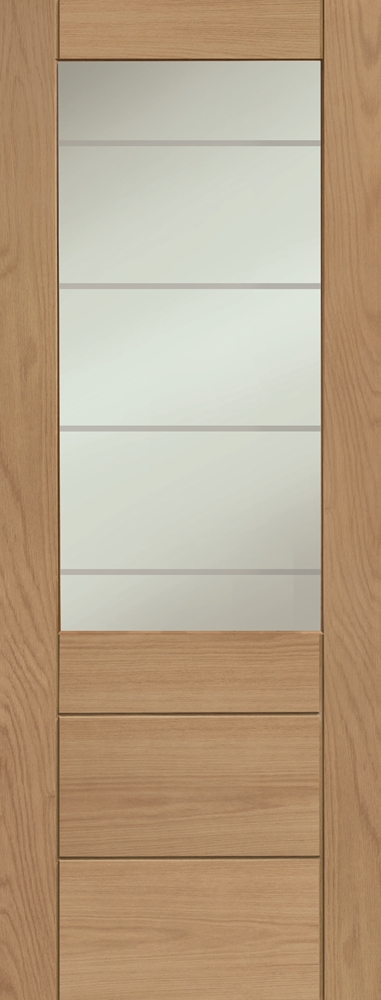 Internal Oak Palermo Essential 2XG (CLEAR GLASS ETCHED LINES) Pre-Finished Door