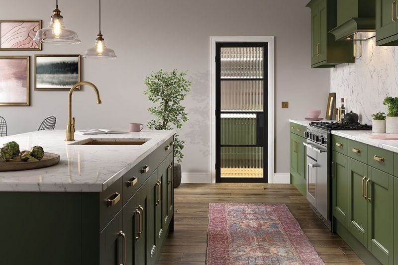 Internal Chelsea 4L Black Pre-Finished (REEDED GLASS) Door - Image 2
