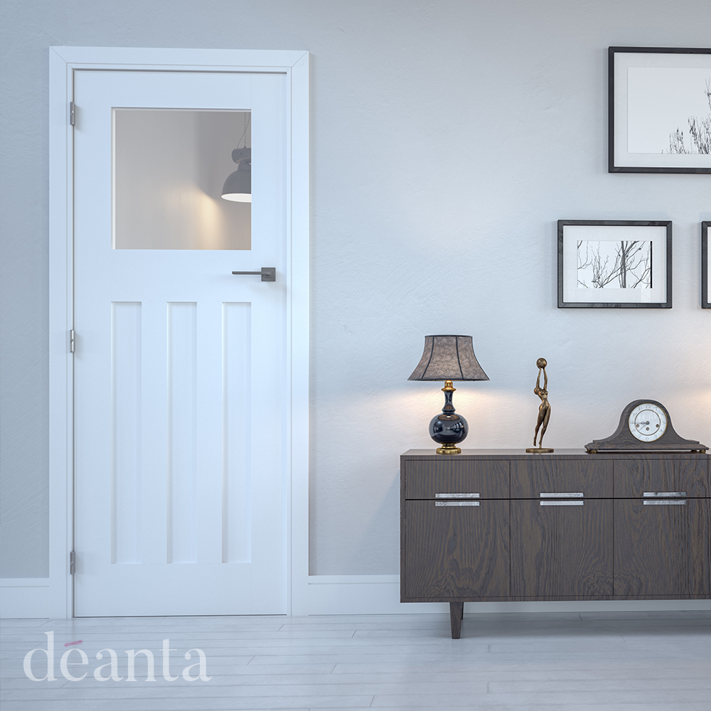 Internal White Primed Cambridge (CLEAR GLASS) Solid Core Door - Image 2