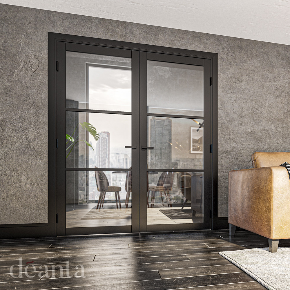 Internal Camden Black (CLEAR GLASS) Pre-Finished Solid Core Door - Image 2