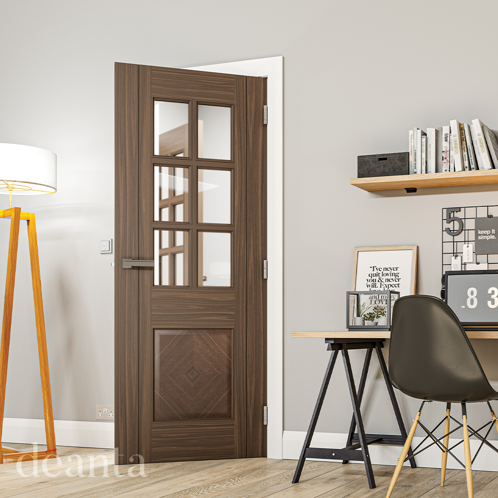 Internal Walnut Kensington (CLEAR BEVELLED GLASS) Pre-Finished Door - Image 2