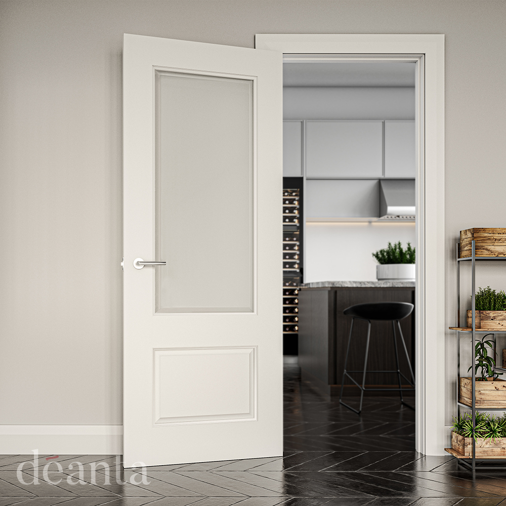 Internal White Primed Solid Core Madison (CLEAR GLASS) Smooth Finish Door - Image 2