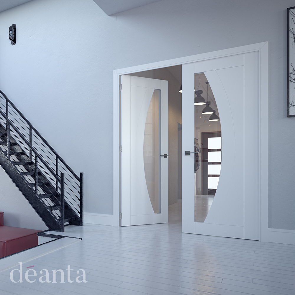Internal White Primed Solid Core Ravello (CLEAR GLASS) Door - Image 2