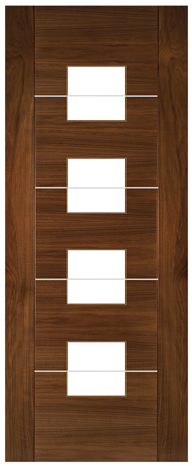 Internal Walnut Valencia (CLEAR GLASS) Aluminium Inlays Pre-Finished Door