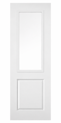 Internal White Primed 2 Panel Square Top Half Light (CLEAR GLASS) FD30 44mm Smooth Door
