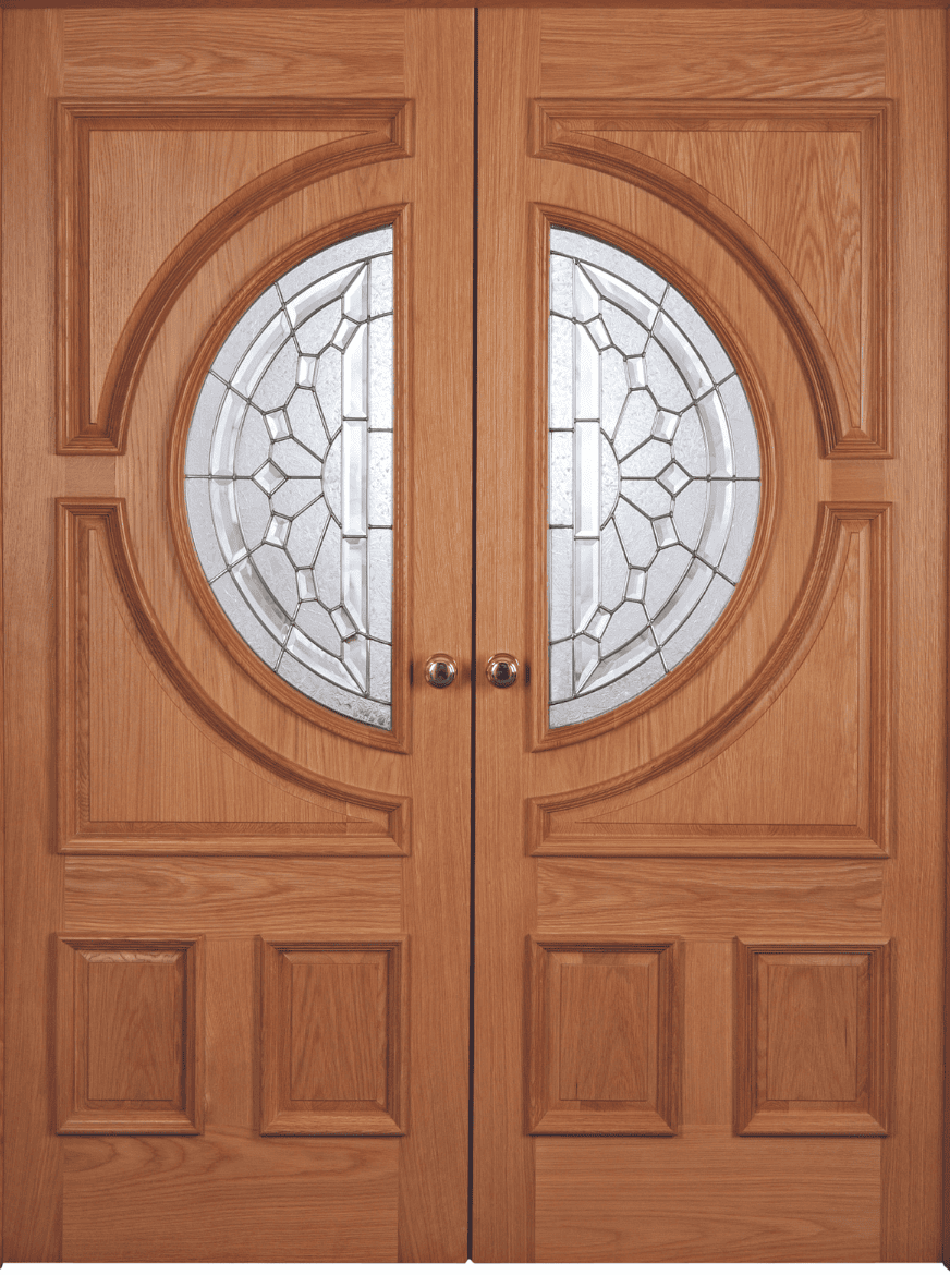 External Oak Un-Finished Rebated (Decorative Glass) Empress RM1S (RHPO) Door Pair