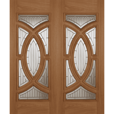 External Oak Un-Finished Rebated (Decorative Glass) Majestic RM1S (RHPO) Door Pair