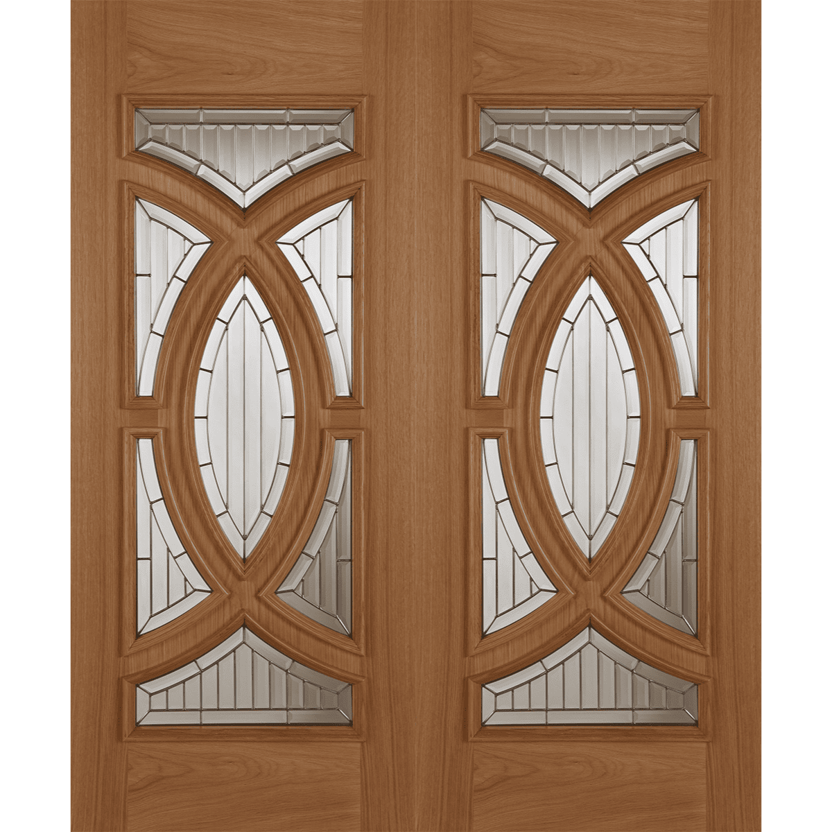 External Oak Un-Finished Rebated (Decorative Glass) Majestic RM1S (LHPO) Door Pair