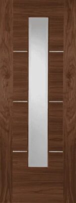 Internal Walnut Nova 1 Light With Aluminium Inlay Strip (CLEAR GLASS) Pre-Finished FD30 44mm Fire Door