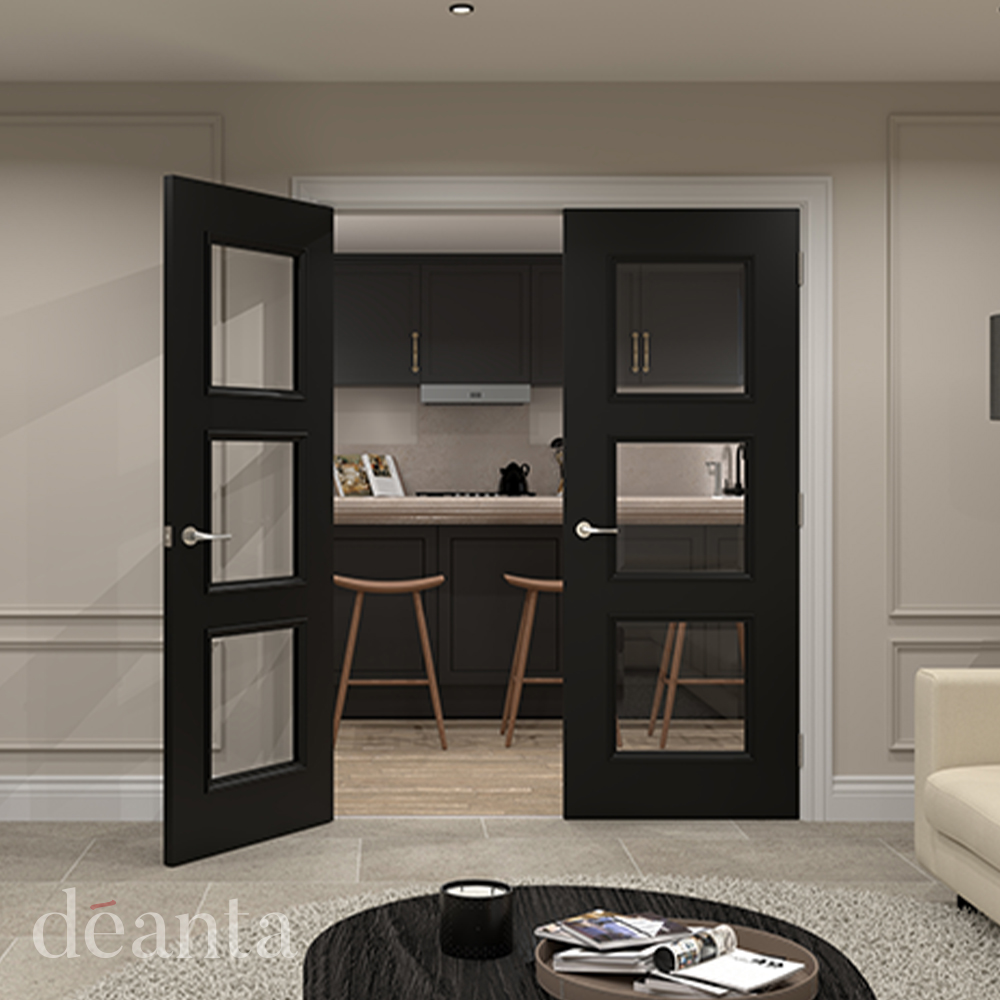 Internal Black Pre-Finished Solid Core Trinity (CLEAR BEVELLED GLASS) Door - Image 2