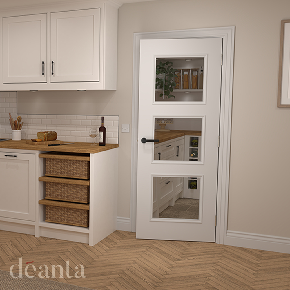 Internal White Primed Solid Core Trinity (CLEAR BEVELLED GLASS) Door - Image 2