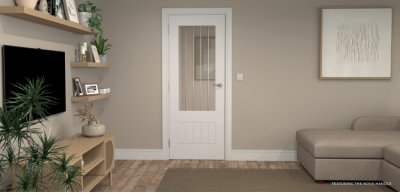Internal Chester White Primed Semi-Solid (CLEAR GLASS ETCHED LINES) 3Q Door