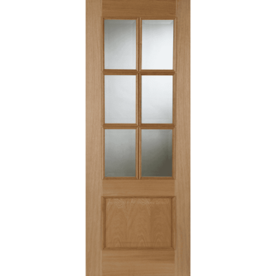 Internal Oak 6 Light (CLEAR BEVELLED GLASS) Un-Finished Iris 44mm FD30 Fire Door