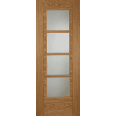 Internal Oak ISEO 4 Light (CLEAR GLASS) Crown Cut Pre-Finished Solid Core FD30 44mm Fire Door